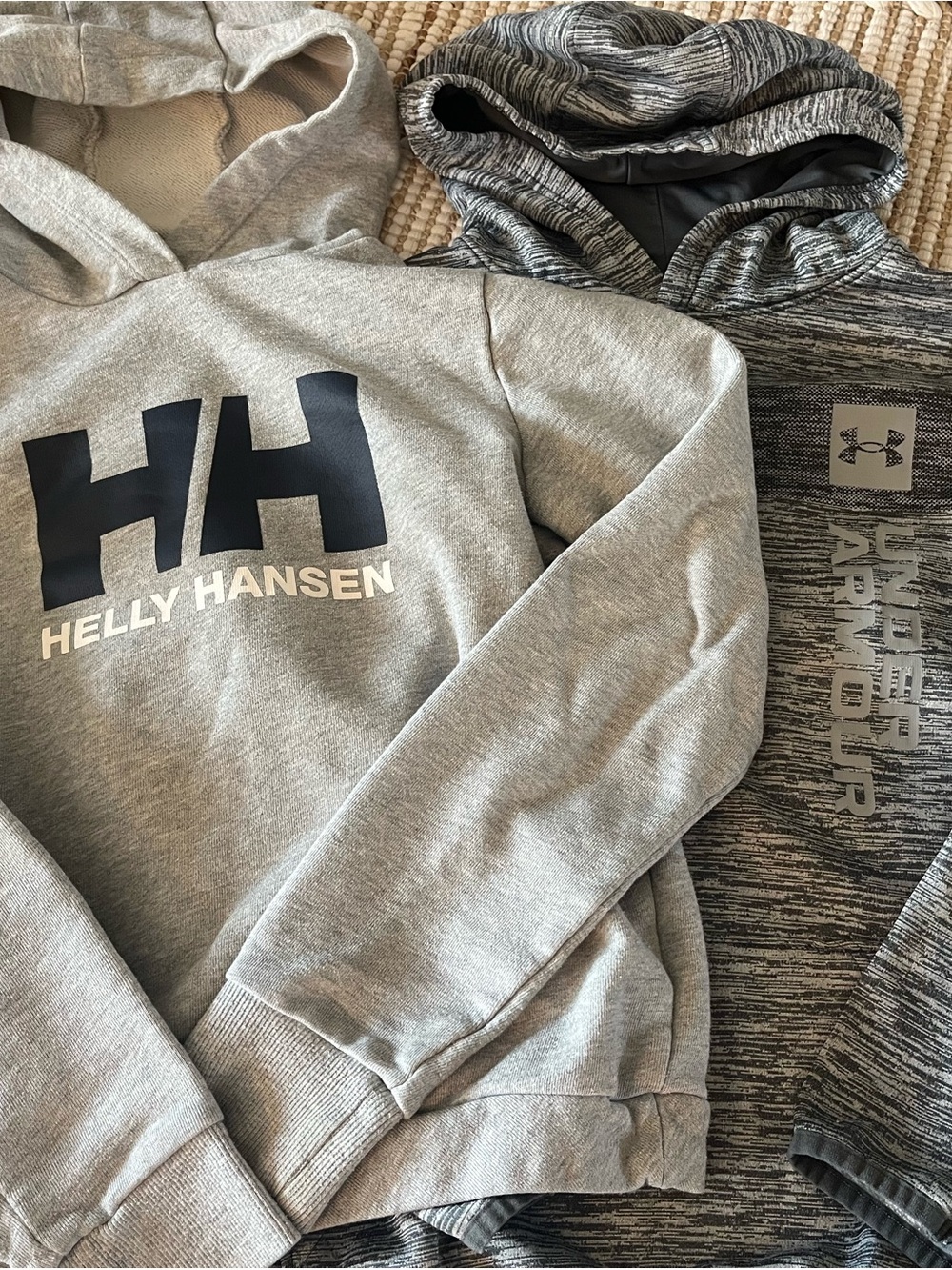 Helly Hansen Kids Gray Hoodie with Navy Logo with Under Armour hoodie